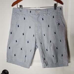 Polo Ralph Lauren All Over Pony Logo Seersucker Striped Classic Fit  Shorts 33
